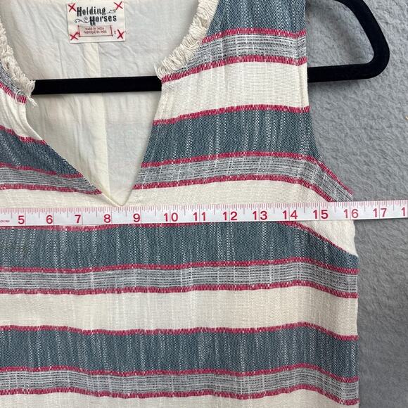 Anthropologie Holding Horses Fringe Shift Mini Dress Neutral Stripe SZ 0 Western - Picture 5 of 9